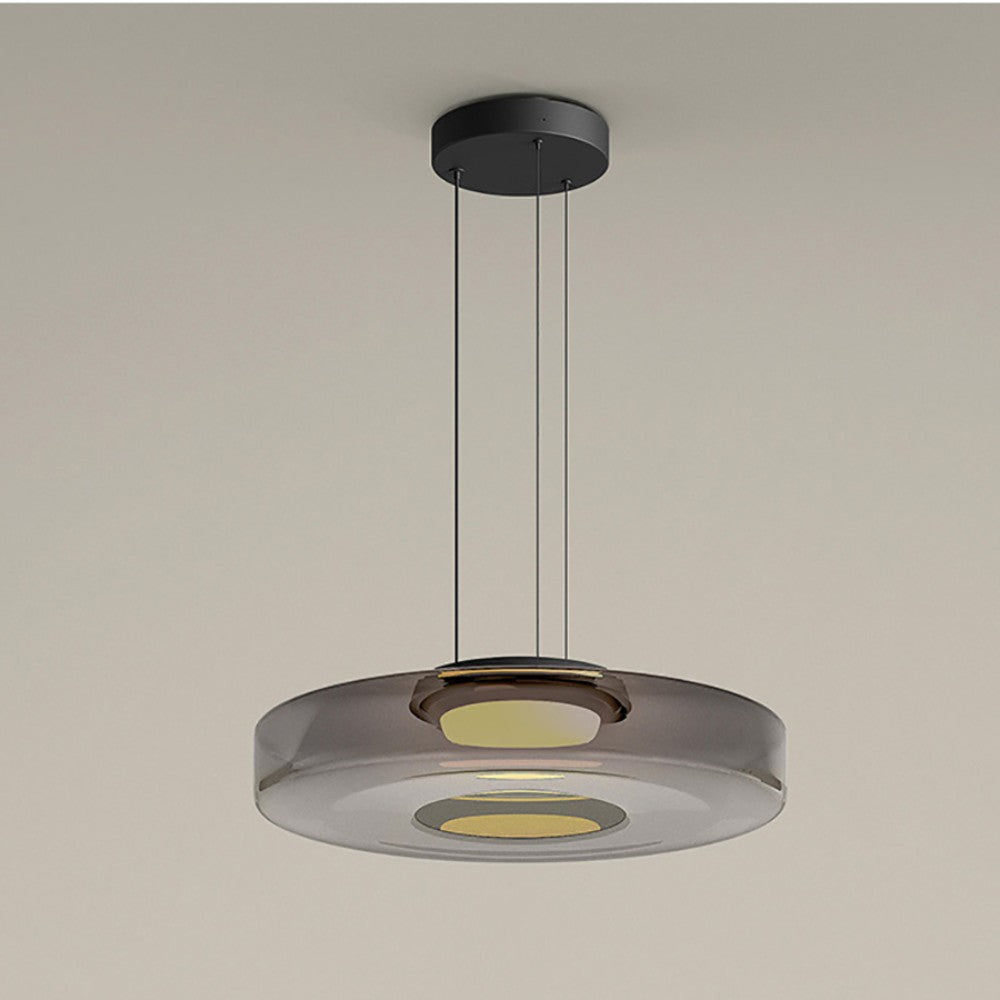 Lampa Wisząca Nowoczesna ze Szklanym Kloszem Warstwowym - Szary dymny