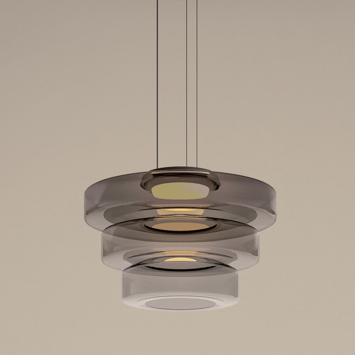 Lampa Wisząca Nowoczesna ze Szklanym Kloszem Warstwowym - Szary dymny