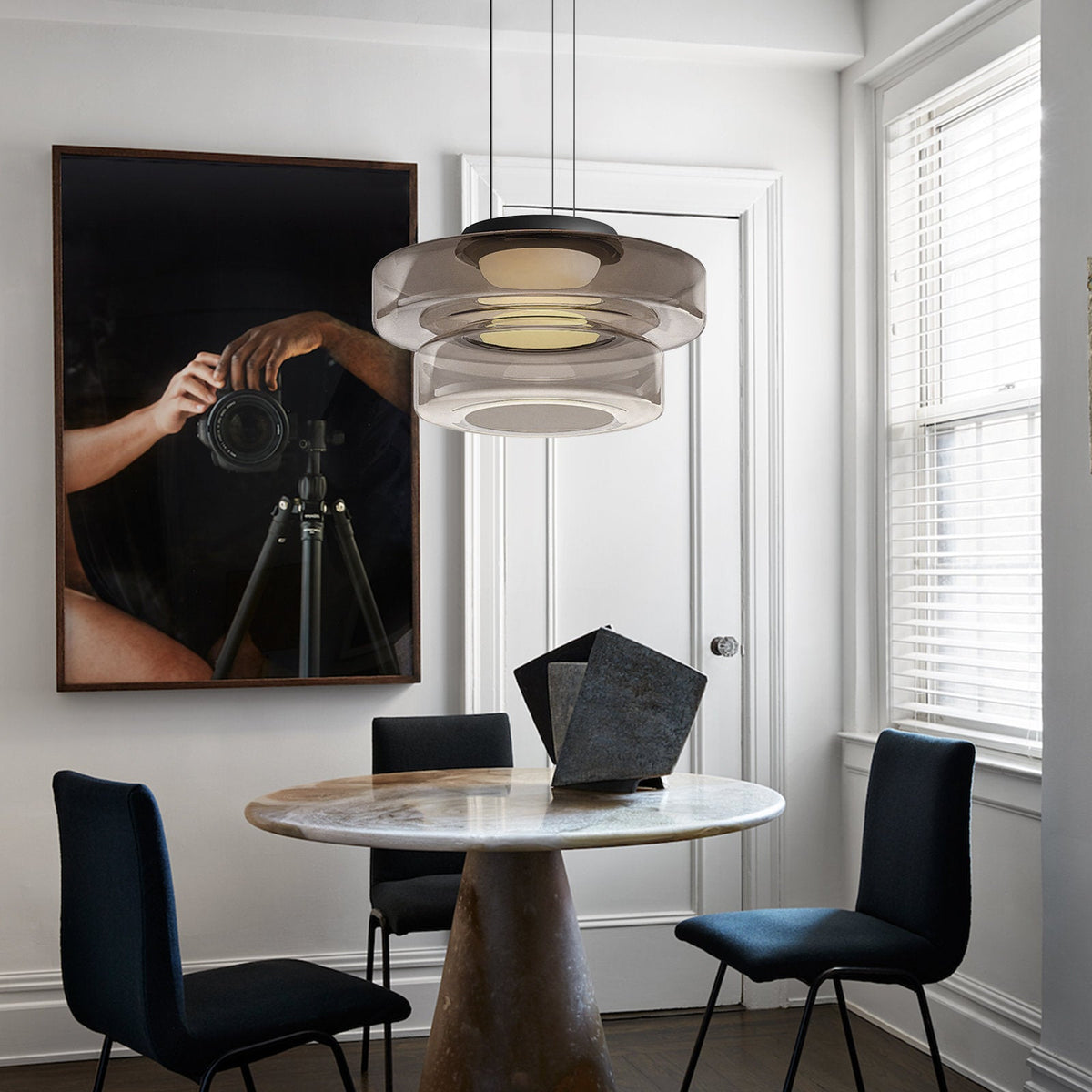 Lampa Wisząca Nowoczesna ze Szklanym Kloszem Warstwowym - 22