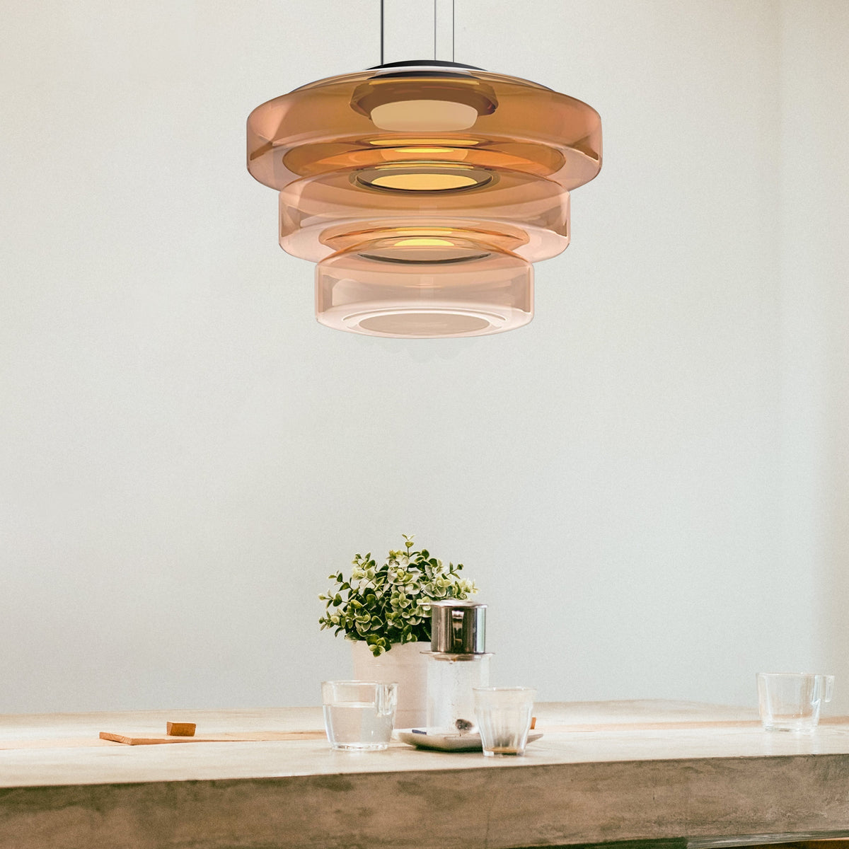 Lampa Wisząca Nowoczesna ze Szklanym Kloszem Warstwowym