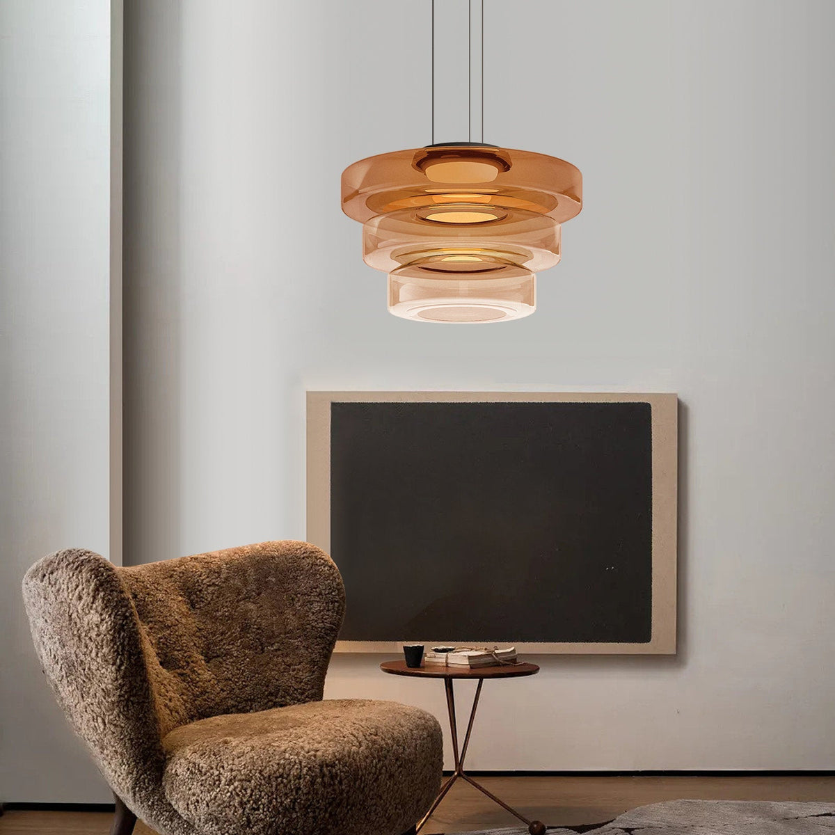 Lampa Wisząca Nowoczesna ze Szklanym Kloszem Warstwowym - 5