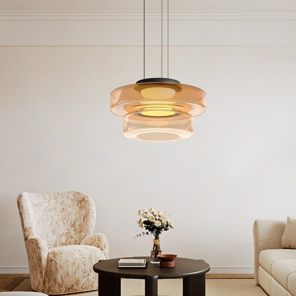 Lampa Wisząca Nowoczesna ze Szklanym Kloszem Warstwowym - 6