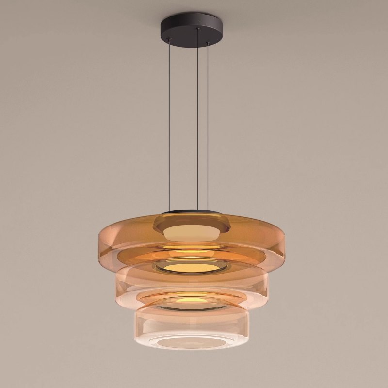 Lampa Wisząca Nowoczesna ze Szklanym Kloszem Warstwowym - Bursztynowy