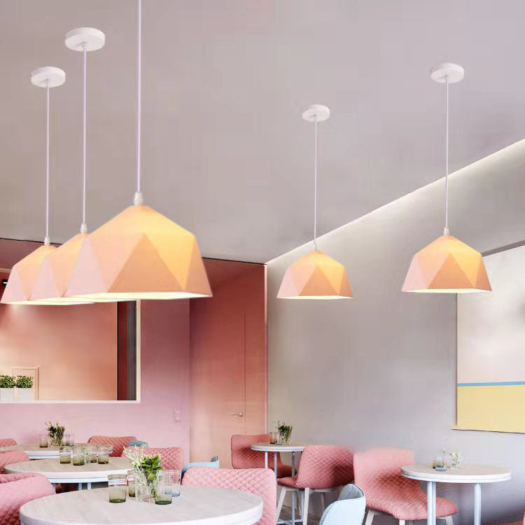 Lampa Wisząca Modern z Geometrycznym Kloszem w Kształcie Diamentu - Różowy
