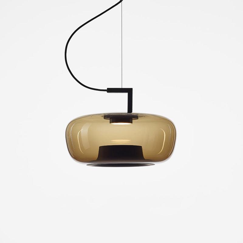 Lampa Wisząca Nowoczesna ze Szklanym Kloszem i Wbudowanym LED - Czarny/Bursztynowy