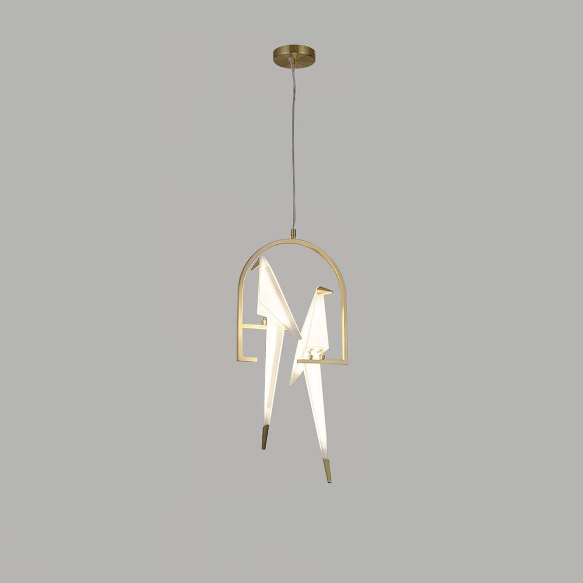 Lampa Wisząca Nowoczesna z Origami Ptakami na Gałęzi - Złoty/Biały