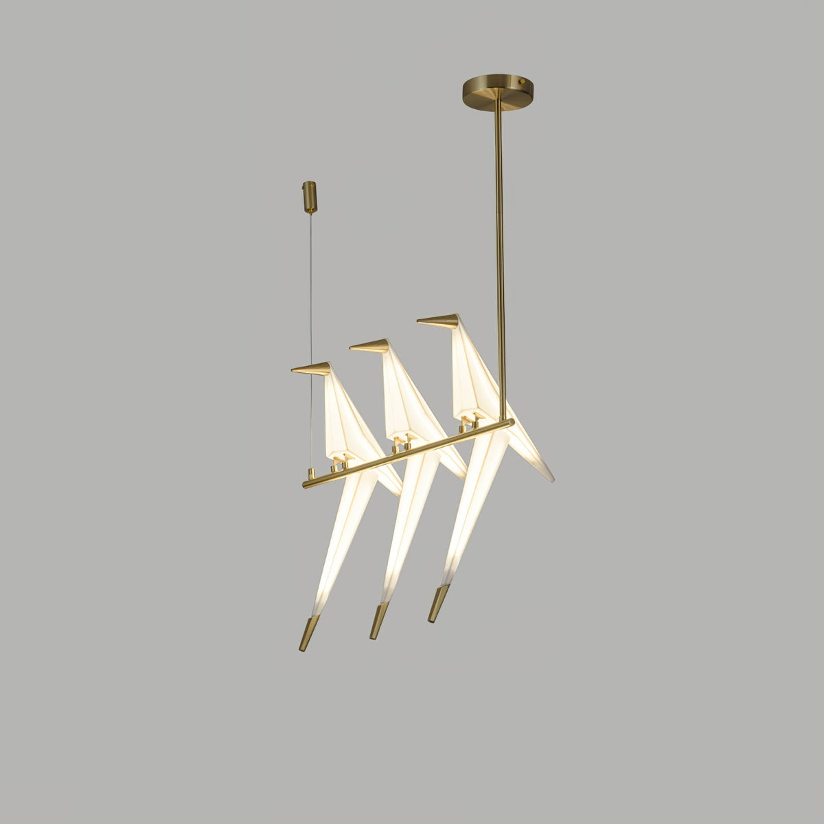 Lampa Wisząca Nowoczesna z Origami Ptakami na Gałęzi - Złoty/Biały