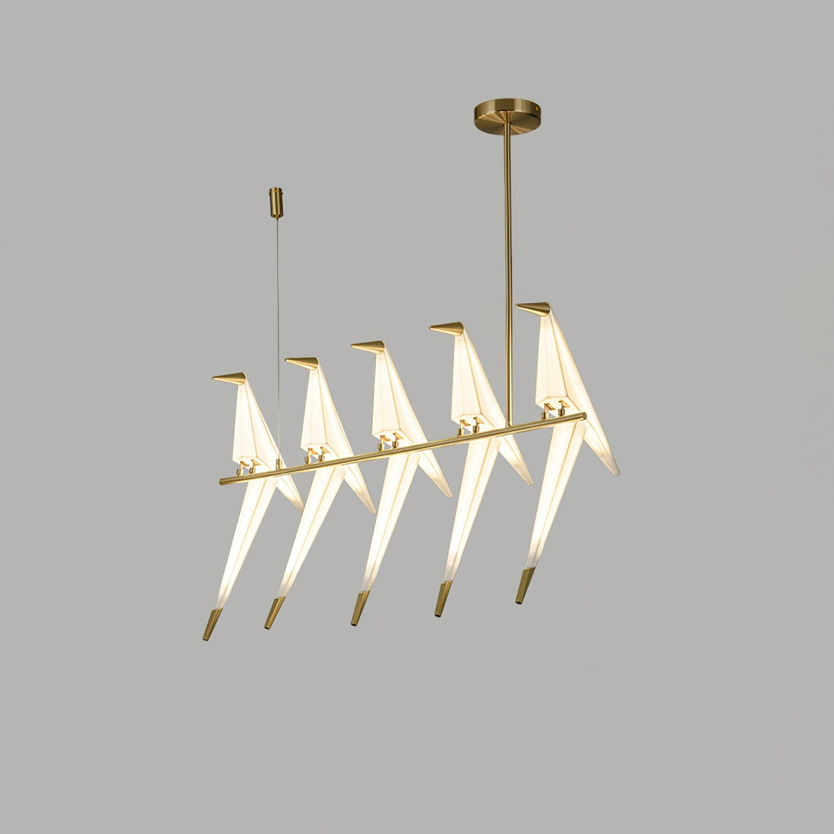 Lampa Wisząca Nowoczesna z Origami Ptakami na Gałęzi - Złoty/Biały