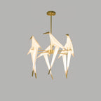 Lampa Wisząca Nowoczesna z Origami Ptakami na Gałęzi - Złoty/Biały