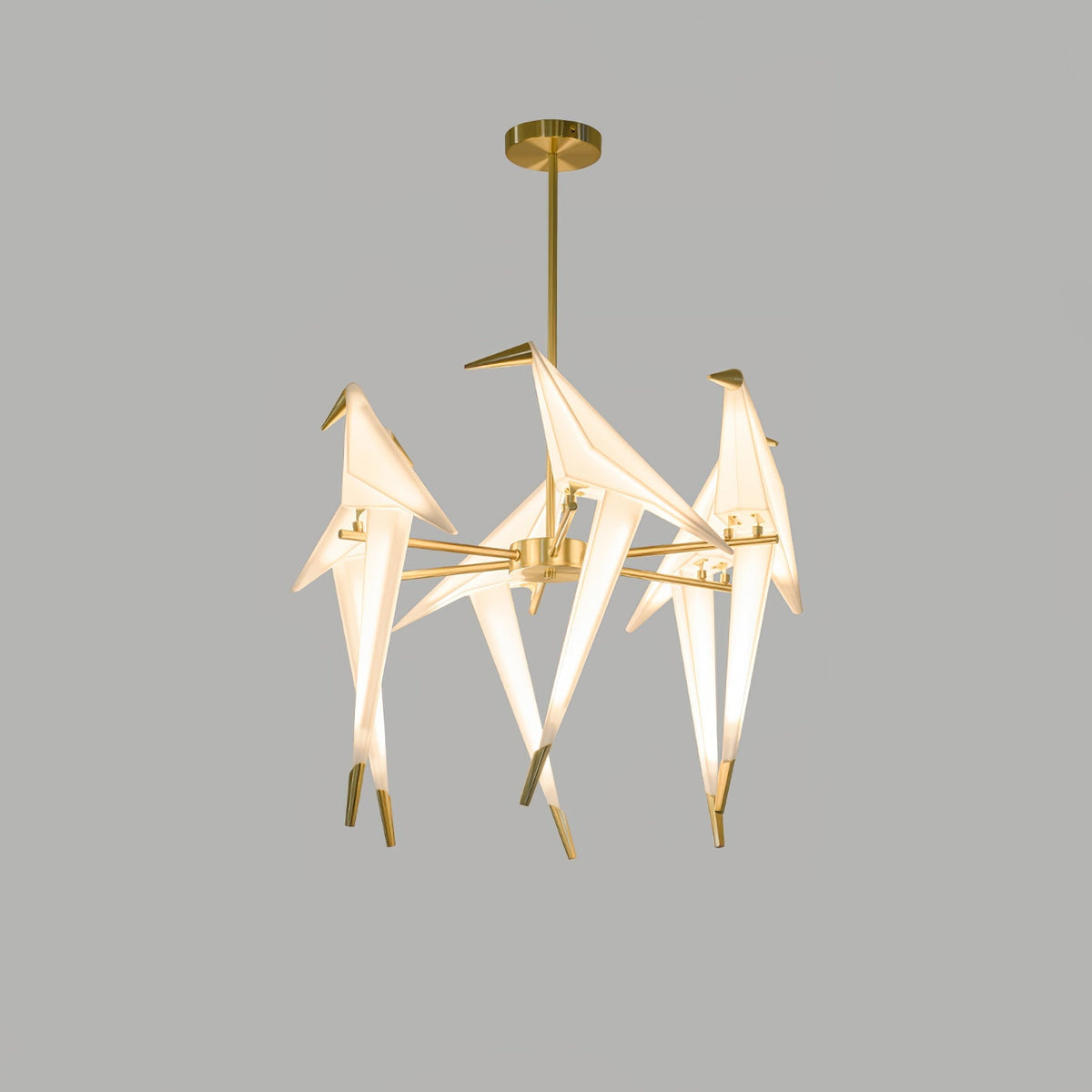 Lampa Wisząca Nowoczesna z Origami Ptakami na Gałęzi - Złoty/Biały
