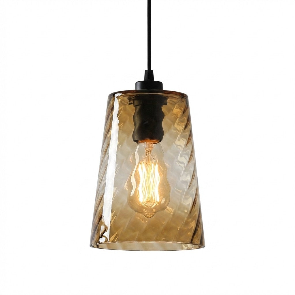 Lampa Wisząca Retro ze Szklanym Kloszem Skręcanym - Bursztynowy