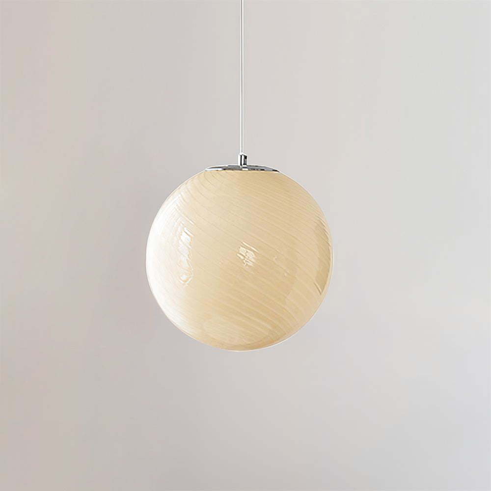 Lampa Wisząca Retro Szklany Klosz Kulisty ze Wzorem Swirl - Żółty