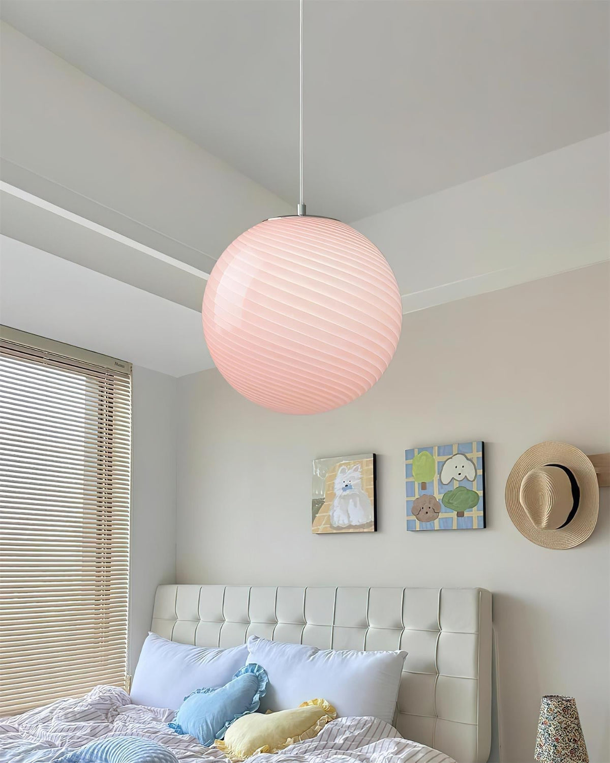 Lampa Wisząca Retro Szklany Klosz Kulisty ze Wzorem Swirl - 19