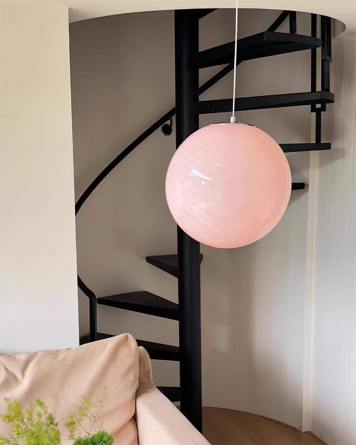 Lampa Wisząca Retro Szklany Klosz Kulisty ze Wzorem Swirl - 5