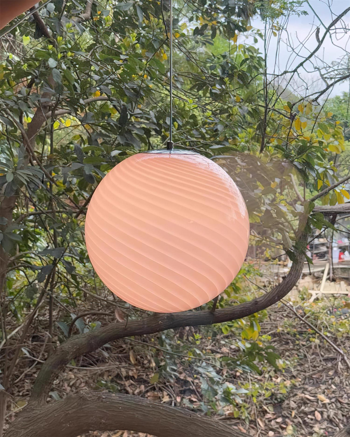 Lampa Wisząca Retro Szklany Klosz Kulisty ze Wzorem Swirl - 7