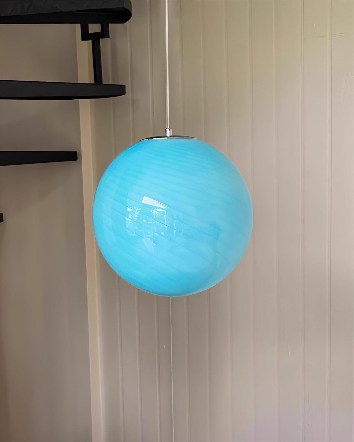 Lampa Wisząca Retro Szklany Klosz Kulisty ze Wzorem Swirl - 9