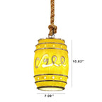 Lampa Wisząca Retro w Kształcie Beczki z Konopnym Sznurem - 13