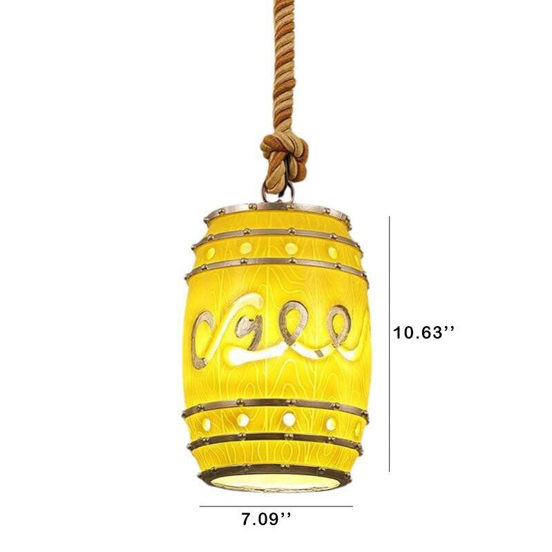 Lampa Wisząca Retro w Kształcie Beczki z Konopnym Sznurem - 13