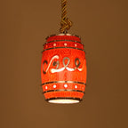 Lampa Wisząca Retro w Kształcie Beczki z Konopnym Sznurem - Czerwony