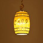 Lampa Wisząca Retro w Kształcie Beczki z Konopnym Sznurem - Żółty