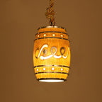 Lampa Wisząca Retro w Kształcie Beczki z Konopnym Sznurem - Pomarańczowy