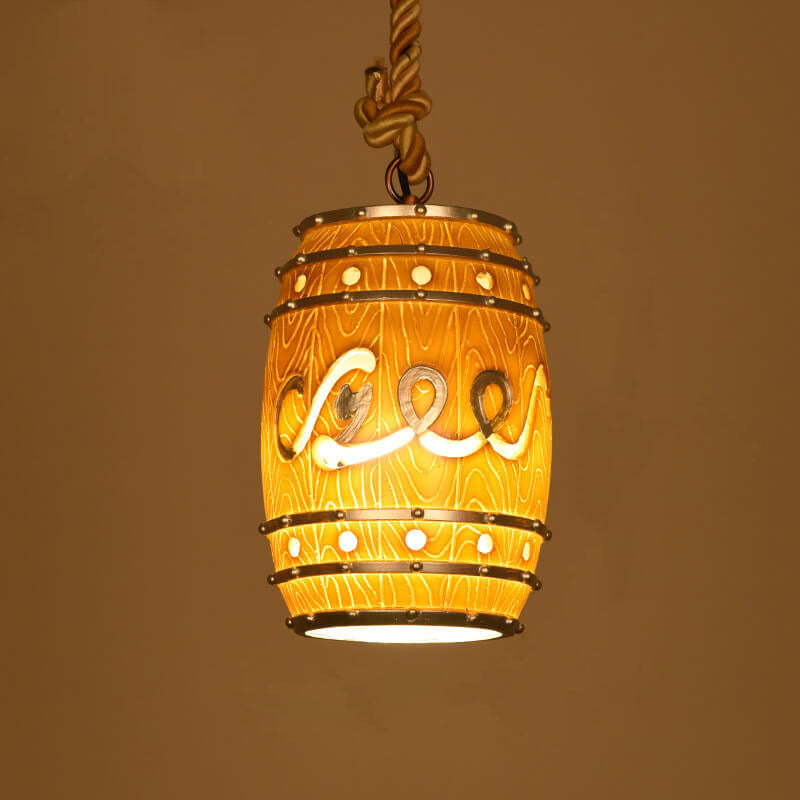 Lampa Wisząca Retro w Kształcie Beczki z Konopnym Sznurem - Pomarańczowy