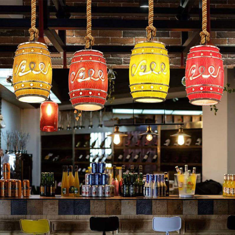 Lampa Wisząca Retro w Kształcie Beczki z Konopnym Sznurem - 3
