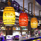 Lampa Wisząca Retro w Kształcie Beczki z Konopnym Sznurem - Pomarańczowy