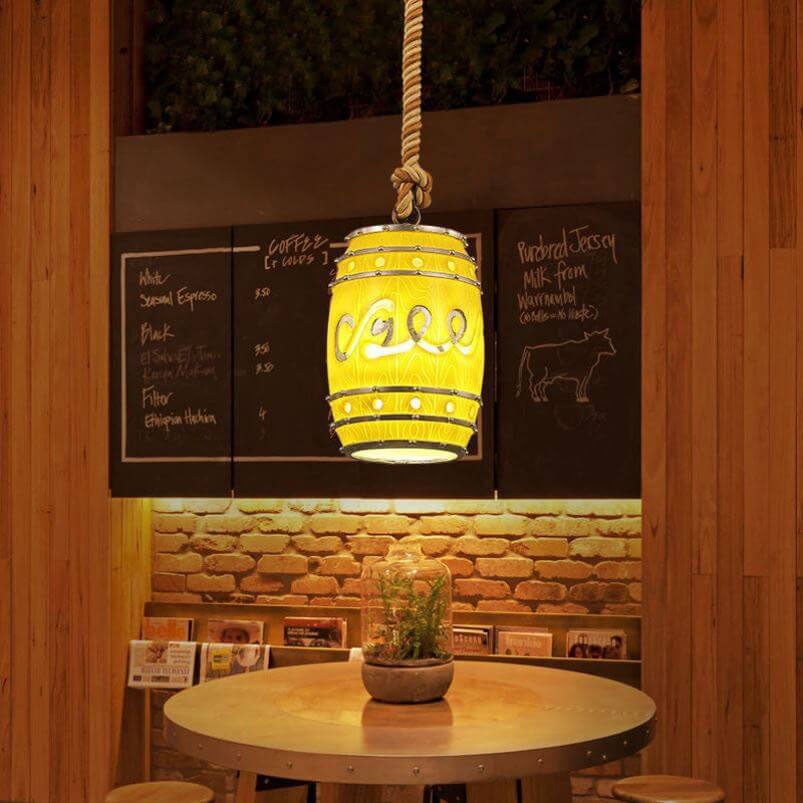 Lampa Wisząca Retro w Kształcie Beczki z Konopnym Sznurem - 5