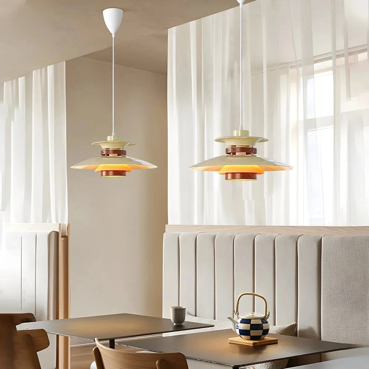 Lampa Wisząca Skandynawska z Kloszem i Drewnianymi Akcentami - 12
