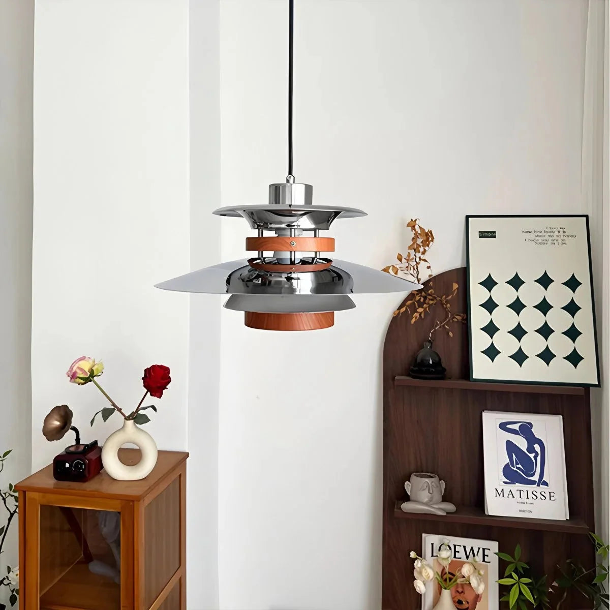 Lampa Wisząca Skandynawska z Kloszem i Drewnianymi Akcentami - 22
