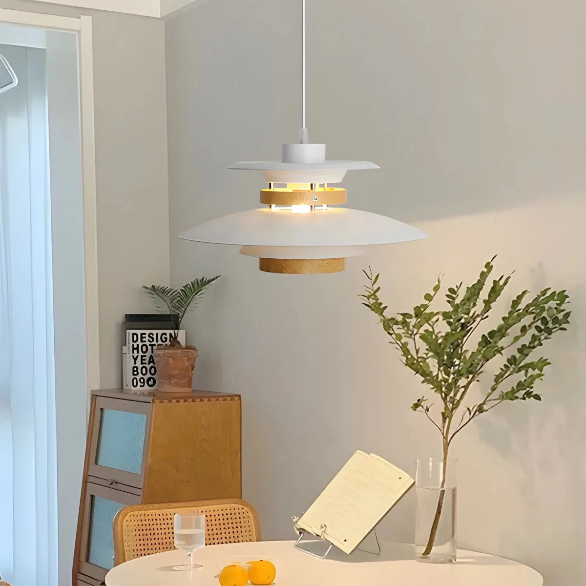 Lampa Wisząca Skandynawska z Kloszem i Drewnianymi Akcentami - 28