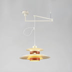 Lampa Wisząca Skandynawska z Kloszem i Drewnianymi Akcentami - Beżowy/Orzech - Swing Arm