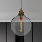 Lampa Wisząca Skandynawska ze Szklanym Kloszem i Drewnianym Detalem - Przezroczysty