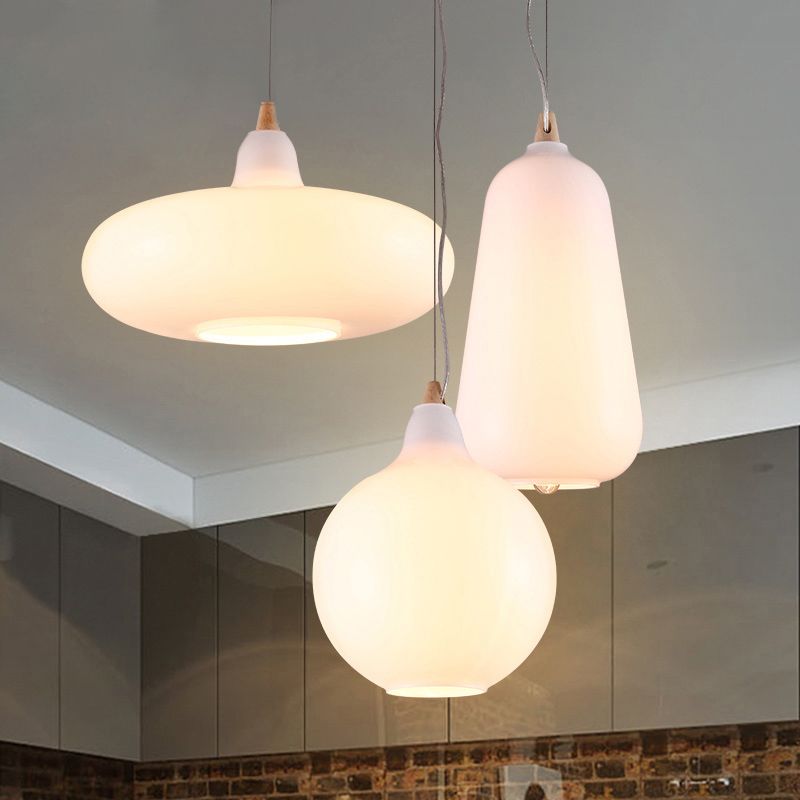 Lampa Wisząca Skandynawska ze Szklanym Kloszem i Drewnianym Detalem - 4