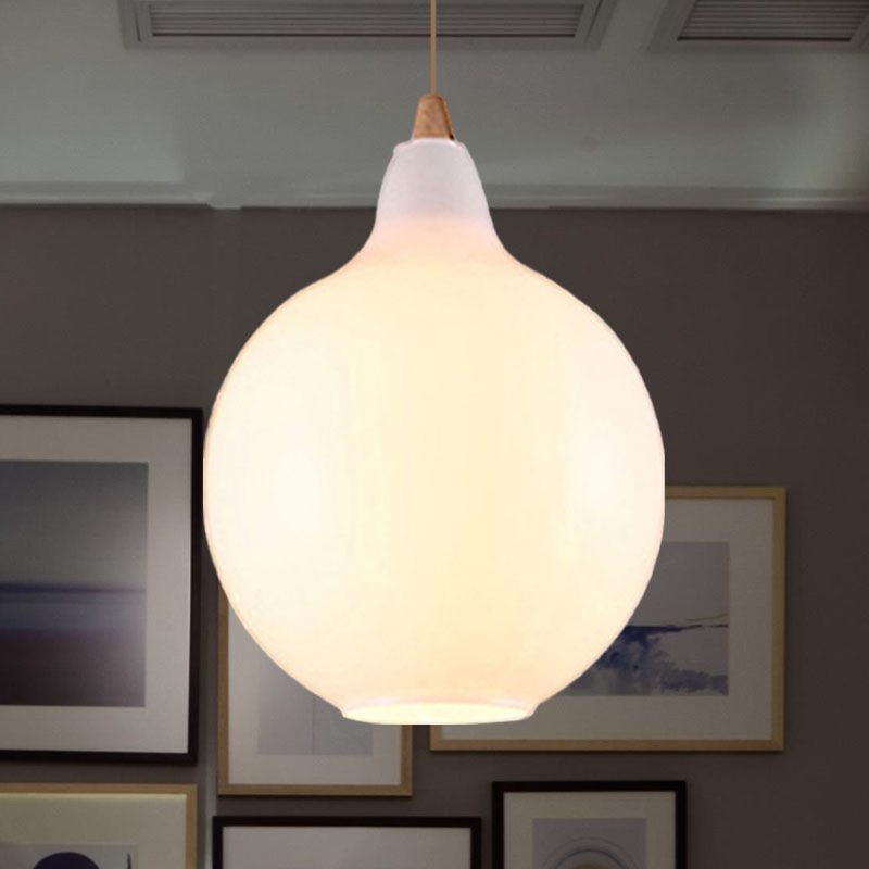 Lampa Wisząca Skandynawska ze Szklanym Kloszem i Drewnianym Detalem - Biały
