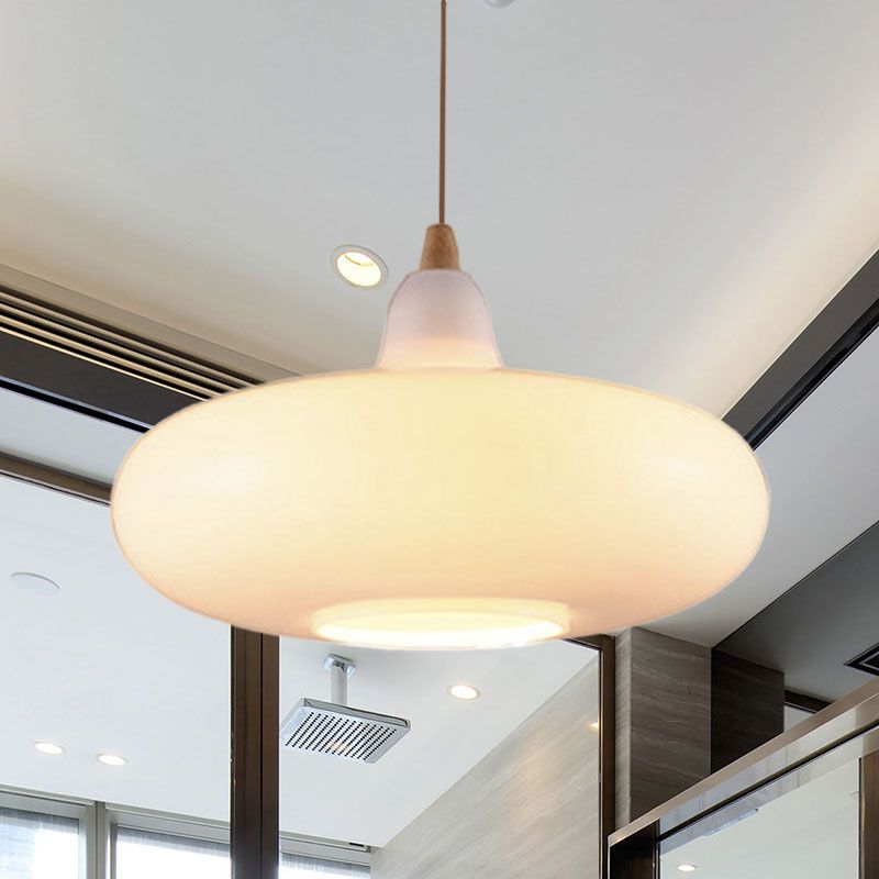 Lampa Wisząca Skandynawska ze Szklanym Kloszem i Drewnianym Detalem - Biały