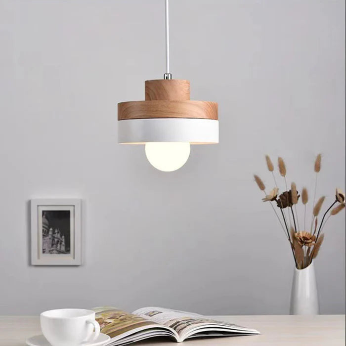 Lampa Wisząca Skandynawska z Drewnianym Kloszem i Metalową Obręczą - 15