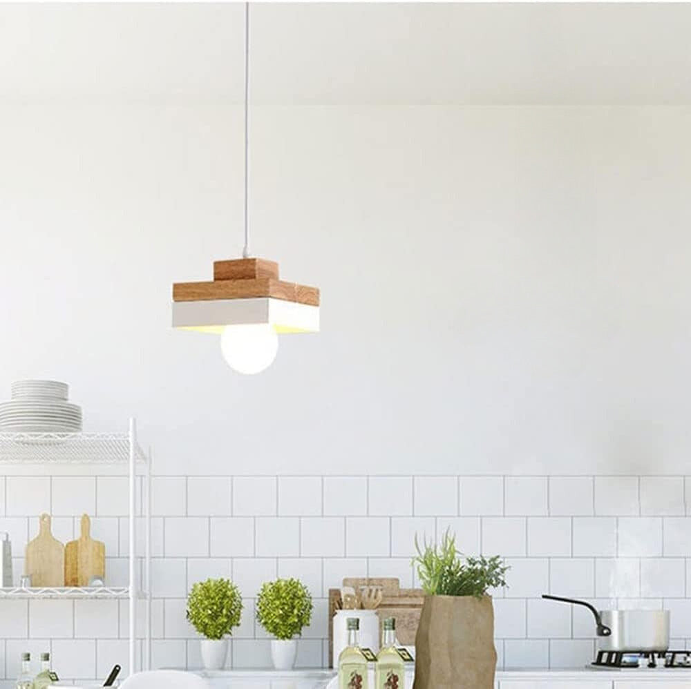 Lampa Wisząca Skandynawska z Drewnianym Kloszem i Metalową Obręczą - 17