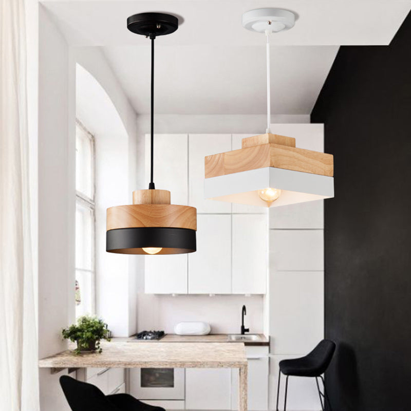 Lampa Wisząca Skandynawska z Drewnianym Kloszem i Metalową Obręczą - 4