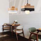 Lampa Wisząca Skandynawska z Drewnianym Kloszem i Metalową Obręczą - 5