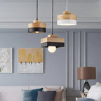 Lampa Wisząca Skandynawska z Drewnianym Kloszem i Metalową Obręczą - 7