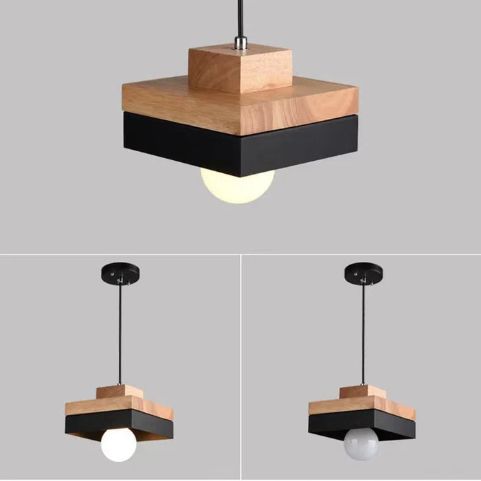 Lampa Wisząca Skandynawska z Drewnianym Kloszem i Metalową Obręczą - 8