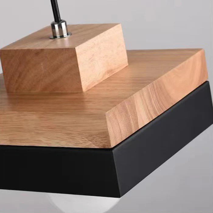 Lampa Wisząca Skandynawska z Drewnianym Kloszem i Metalową Obręczą - 10