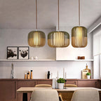 Lampa Wisząca Skandynawska z Drewnianymi Listwami i Tekstylnym Kloszem - 10