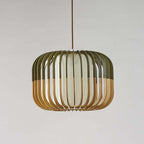 Lampa Wisząca Skandynawska z Drewnianymi Listwami i Tekstylnym Kloszem - 13