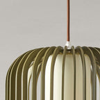 Lampa Wisząca Skandynawska z Drewnianymi Listwami i Tekstylnym Kloszem - 6