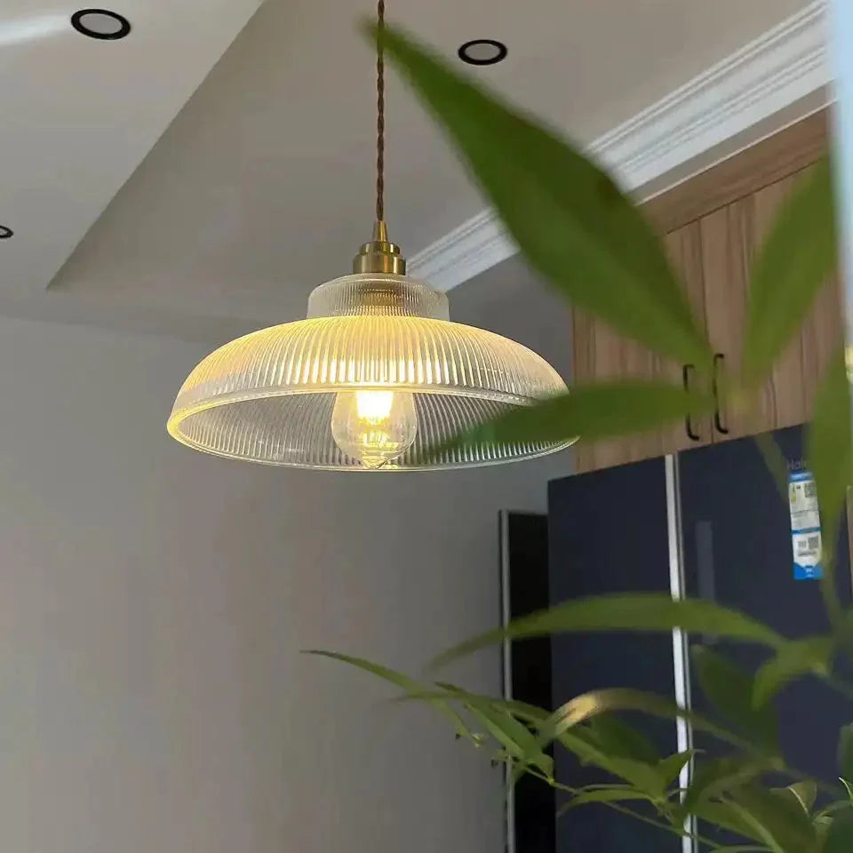Lampa Wisząca Vintage z Żebrowanym Szklanym Kloszem - Przezroczysty