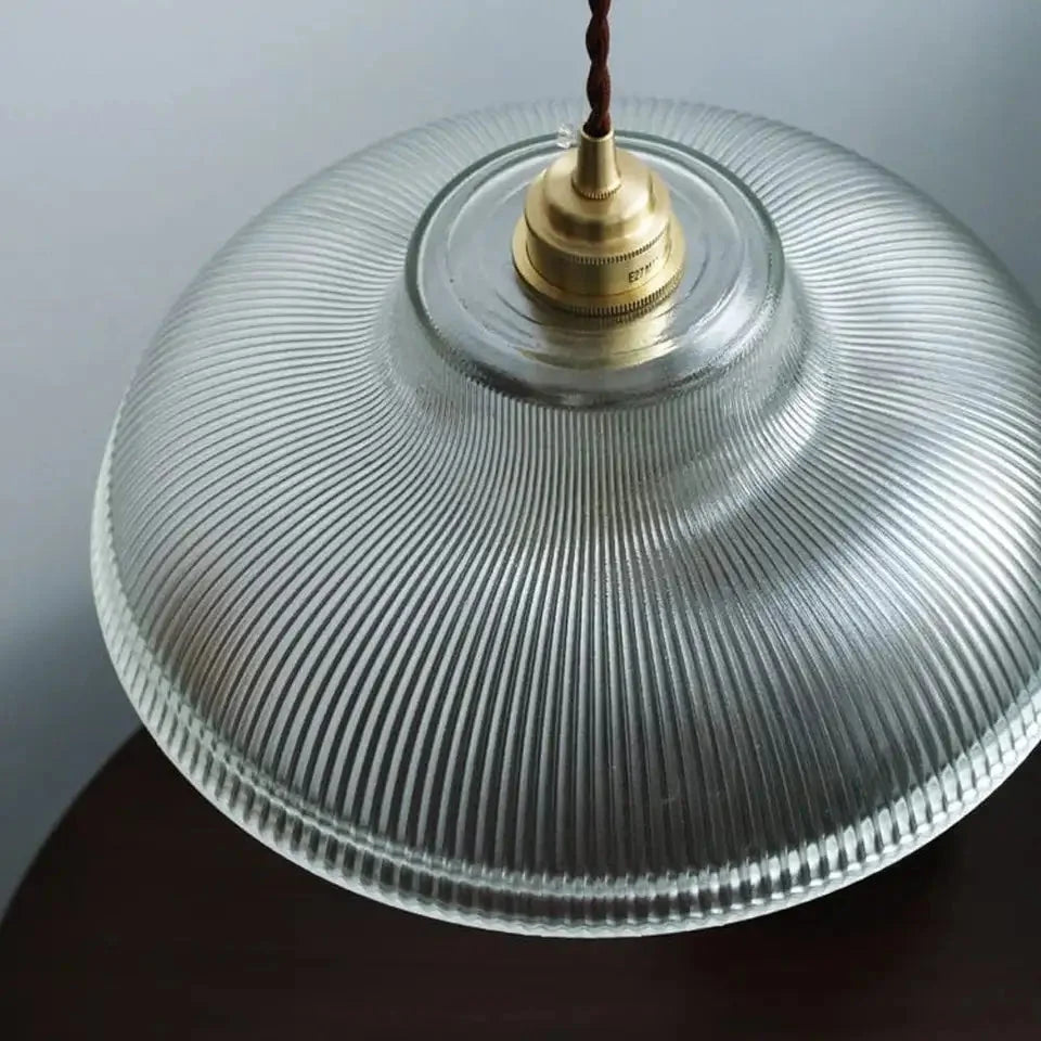 Lampa Wisząca Vintage z Żebrowanym Szklanym Kloszem - 4