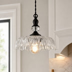 Lampa Wisząca Vintage ze Szklanym Kloszem w Kwiaty